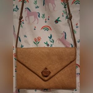 EUC RARE Vintage 70s Christian Dior Boutique Tan Linen & Silk Envelope Purse Bag